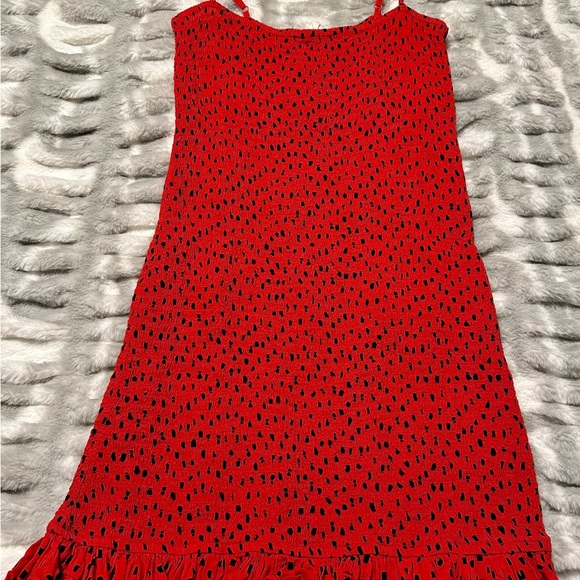Sincerely Jules+Billabong Strappy Rio Red & Black Smocked Ruffle Hem Mini Dress - Picture 3 of 11
